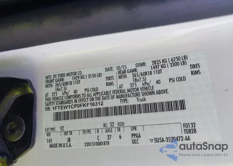 2015 Ford F-150 Xlt z USA, uszkodzony, nr VIN 1FTEW1CP0FKF16312